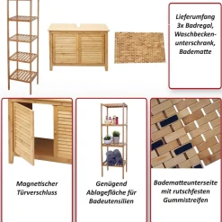 Badezimmerset MCW-B18, Komplett Badezimmer Badmöbel Badset Badschrank, Bambus