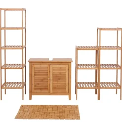 Badezimmerset MCW-B18, Komplett Badezimmer Badmöbel Badset Badschrank, Bambus