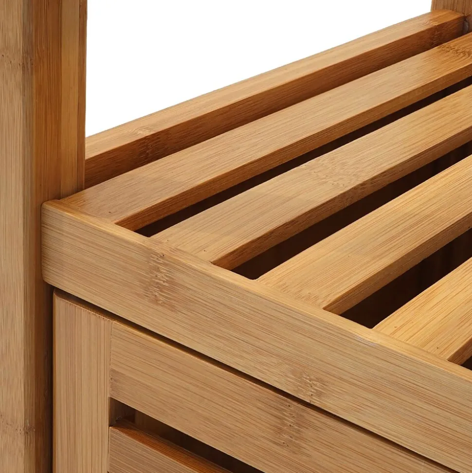 Badezimmerset MCW-B18, Komplett Badezimmer Badmöbel Badset Badschrank mit Tür, Bambus