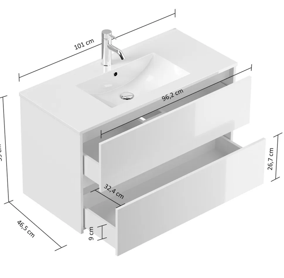 Badmöbel Limes & Waschtisch 100 cm 2 Greifraum SoftClose Auszüge Grafit