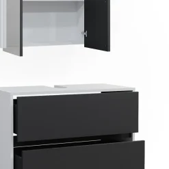 Badmöbel-Set Maltin Weiß Anthrazit modern Waschtischunterschrank Spiegelschrank