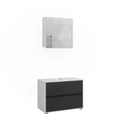 Badmöbel-Set Maltin Weiß Anthrazit modern Waschtischunterschrank Spiegelschrank