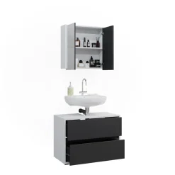 Badmöbel-Set Maltin Weiß Anthrazit modern Waschtischunterschrank Spiegelschrank
