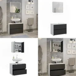 Badmöbel-Set Maltin Weiß Anthrazit modern Waschtischunterschrank Spiegelschrank