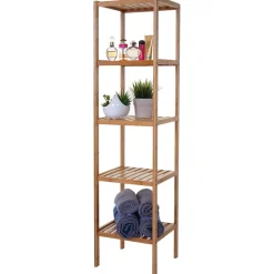 Badregal MCW-B18, Badezimmer Badschrank Standregal, Bambus ~ 140x34x33cm