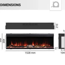 BALDERIA Elektrokamin Athena 60 - Einbau, Heizung 1500 W, App-Funktion