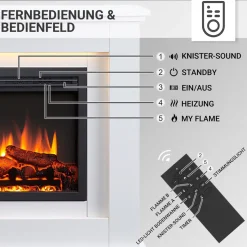 BALDERIA Elektrokamin Baldur - Standkamin mit Heizung 2000 W, weiß
