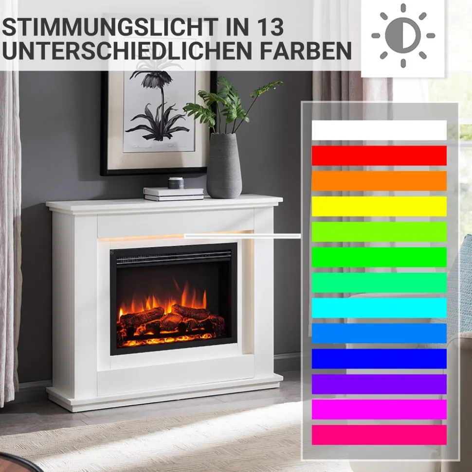 BALDERIA Elektrokamin Baldur - Standkamin mit Heizung 2000 W, weiß