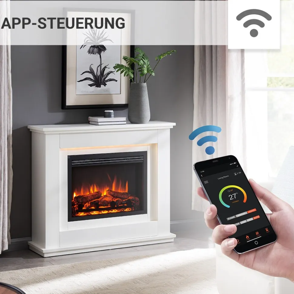 BALDERIA Elektrokamin Baldur - Standkamin mit Heizung 2000 W, weiß