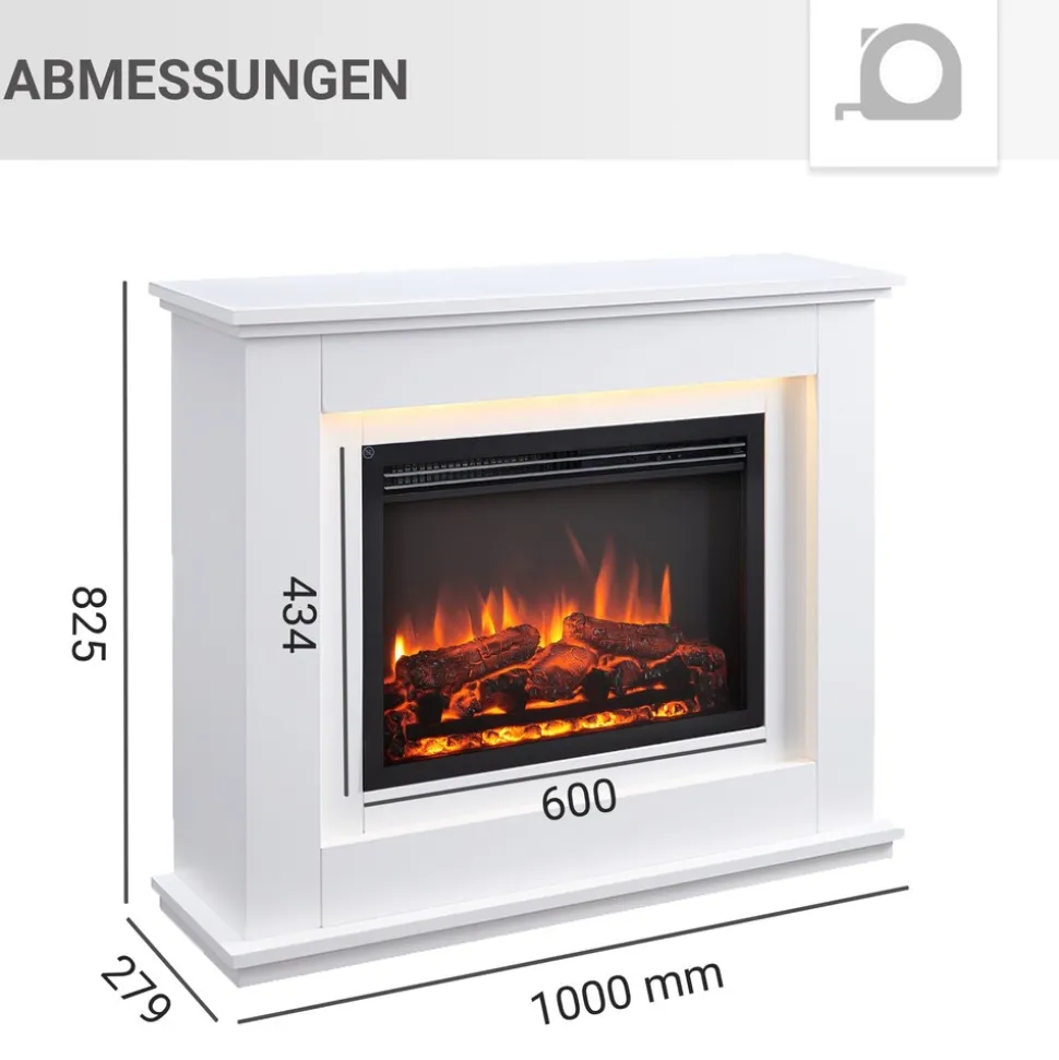 BALDERIA Elektrokamin Baldur - Standkamin mit Heizung 2000 W, weiß