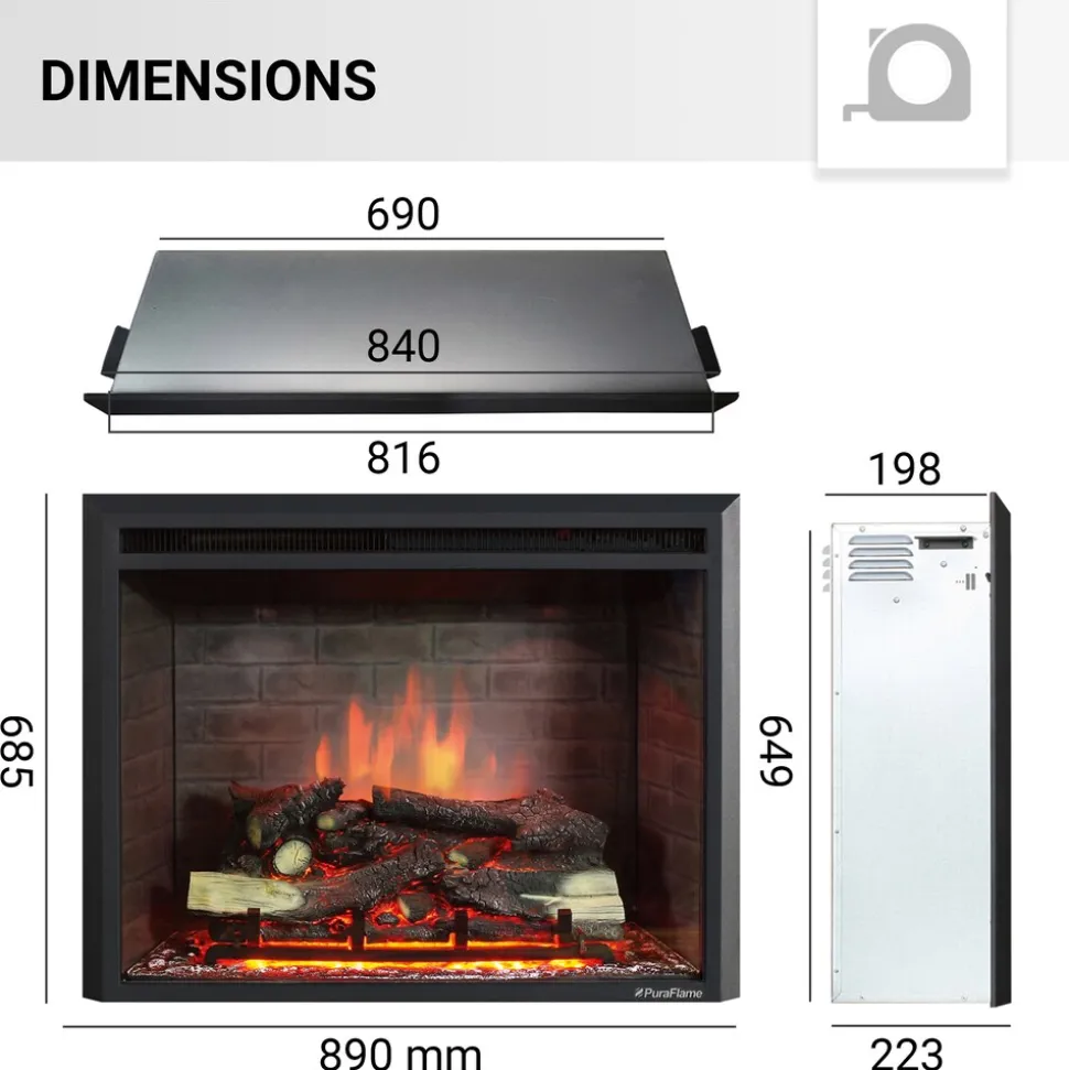 BALDERIA Elektrokamin Calida 33 - Einbau mit Heizung 2000 W, 3D-Flamme
