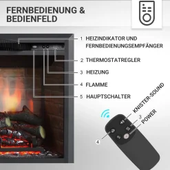 BALDERIA Elektrokamin Calida 33 - Einbau mit Heizung 2000 W, 3D-Flamme