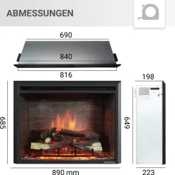 BALDERIA Elektrokamin Calida 33 - Einbau mit Heizung 2000 W, 3D-Flamme