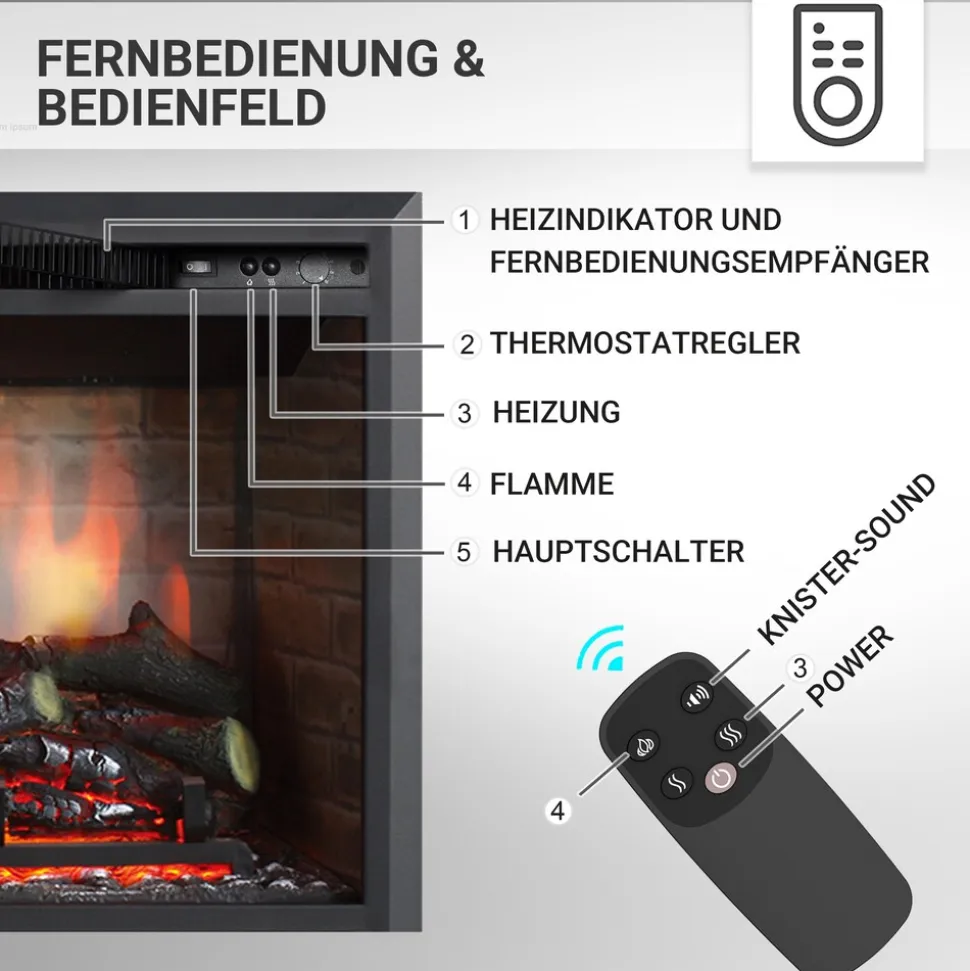 BALDERIA Elektrokamin Calida 30 - Einbau mit Heizung 2000 W, 3D-Flamme