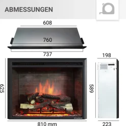 BALDERIA Elektrokamin Calida 30 - Einbau mit Heizung 2000 W, 3D-Flamme