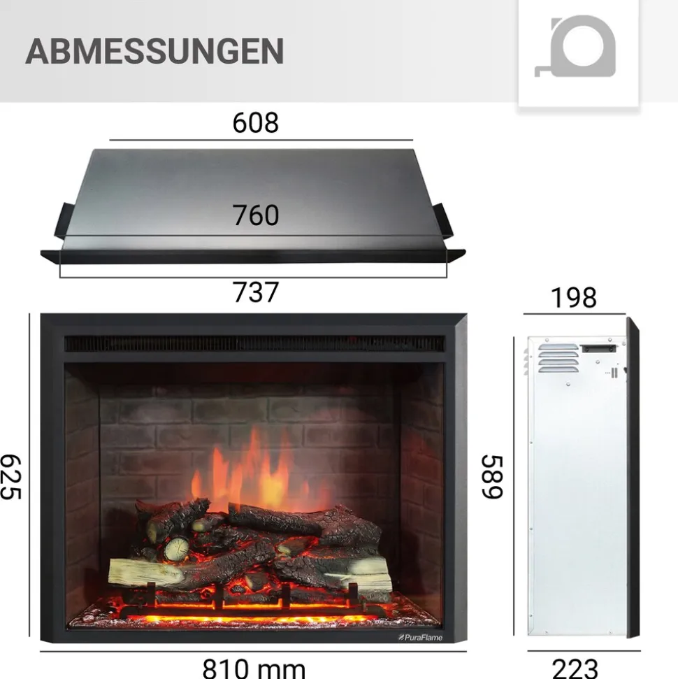 BALDERIA Elektrokamin Calida 30 - Einbau mit Heizung 2000 W, 3D-Flamme