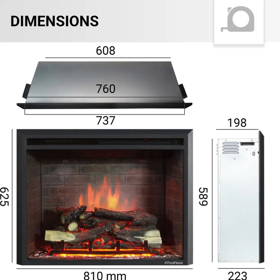 BALDERIA Elektrokamin Calida 30 - Einbau mit Heizung 2000 W, 3D-Flamme
