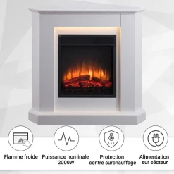 BALDERIA Elektrokamin Candela - Eckkamin, Heizung 2000 W, weiß