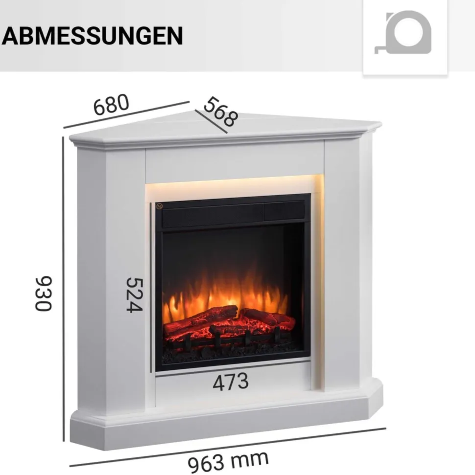 BALDERIA Elektrokamin Candela - Eckkamin, Heizung 2000 W, weiß