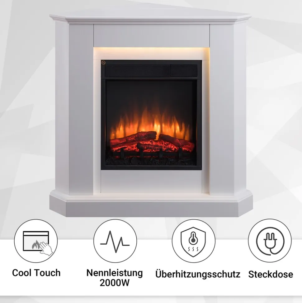 BALDERIA Elektrokamin Candela - Eckkamin, Heizung 2000 W, weiß