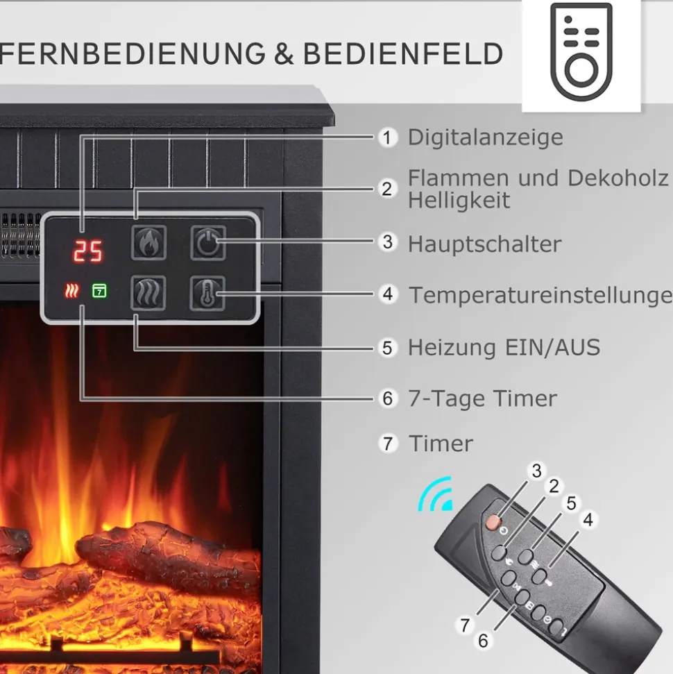 BALDERIA Elektrokamin Ember - Standkamin, Heizung 2000 W, schwarz