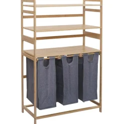 Bambus Wäschesammler MCW-P78, Wäschesortierer Wäschekorb Regal Wäscheorganizer, 3 Ablagen MVG 125x80x40cm 135L ~ grau