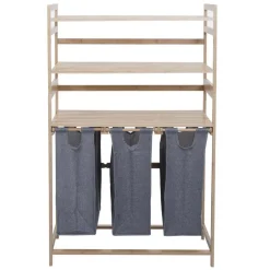 Bambus Wäschesammler MCW-P78, Wäschesortierer Wäschekorb Regal Wäscheorganizer, 3 Ablagen MVG 125x80x40cm 135L ~ grau