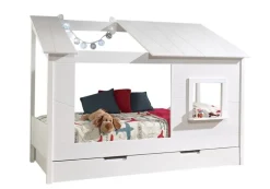 Baumhaus Bett 90 x 200 cm Liegefläche und Bettschublade offenes Dach Weiß lackiert