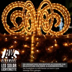 BEARWARE 4x LED-Lichterkette, Solar 10m warmweiß, Innen & Außen, Solarpanel mit Akku, 100 Leds, IP44