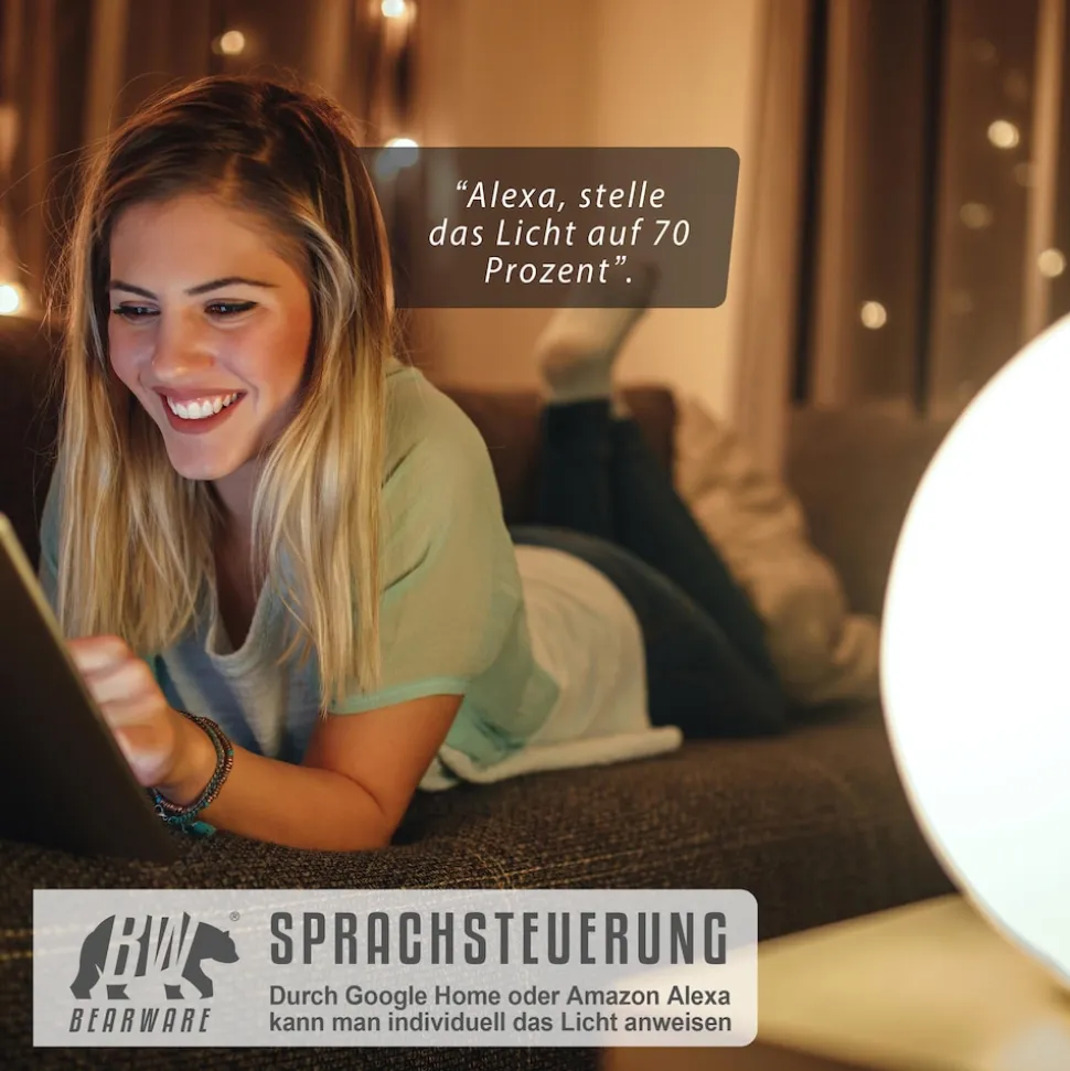 BEARWARE 2x Smarte LED-Leuchte, Wifi Smart Lampe, RGB Farbwechsel dimmbar, E27-Gewinde, 7W, 420 Lumen