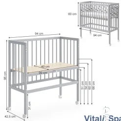 Beistellbett SOPHIE Grau Babybett Stillbett Stubenbett Nestchen Boxspringbett 2 Seitenteile