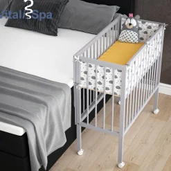 Beistellbett SOPHIE Grau Babybett Stillbett Stubenbett Nestchen Boxspringbett 2 Seitenteile