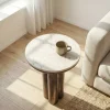 Beistelltisch 36cm mit Marmor Platte weiß Wohnzimmertisch Couchtisch Metall Rund