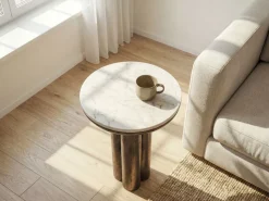 Beistelltisch 36cm mit Marmor Platte weiß Wohnzimmertisch Couchtisch Metall Rund