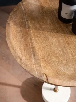 Beistelltisch FineBuy Anstelltisch Massivholz Marmor Ø 40 cm Wohnzimmertisch