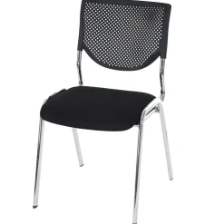 Besucherstuhl H401, Konferenzstuhl stapelbar, Stoff/Textil ~ Sitz schwarz, Füße chrom