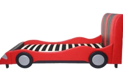 Bett MCW-E14, Auto Junge Kinderbett Jugendbett, Lattenrost Kunstleder Holz 190x100cm ~ schwarz-rot