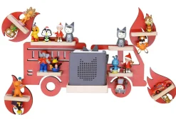 BOARTI Kinderregal Auto Feuerwehr | hängend für Toniebox und Tonie Figuren | platzsparendes Regal | H. 22 x B. 47 x T. 19 | Wandregal Musikbox Figuren Aufbewahrung Magneteinsätzen | Aufbewahrungsregal Holz