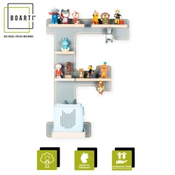 BOARTI Kinderregal Buchstabe F | hängend für Toniebox und Tonie Figuren | platzsparendes Regal | H. 54 x B. 38 x T. 19 | Wandregal Musikbox Figuren Aufbewahrung mit Magneteinsätzen | Aufbewahrungsregal Holz