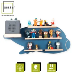 BOARTI Kinderregal Flugzeug| hängend für Toniebox und Tonie Figuren | platzsparendes Regal | H. 30 x B. 60 x T. 19 cm | Wandregal Musikbox und Figuren Aufbewahrung Magneteinsätzen | Aufbewahrungsregal Holz