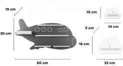 BOARTI Kinderregal Flugzeug Wolken | hängend für Toniebox und Tonie Figuren | platzsparendes Regal | H. 49 x B. 82 x T. 19 | Wandregal Musikbox Figuren Aufbewahrung Magneteinsätzen | Aufbewahrungsregal Holz