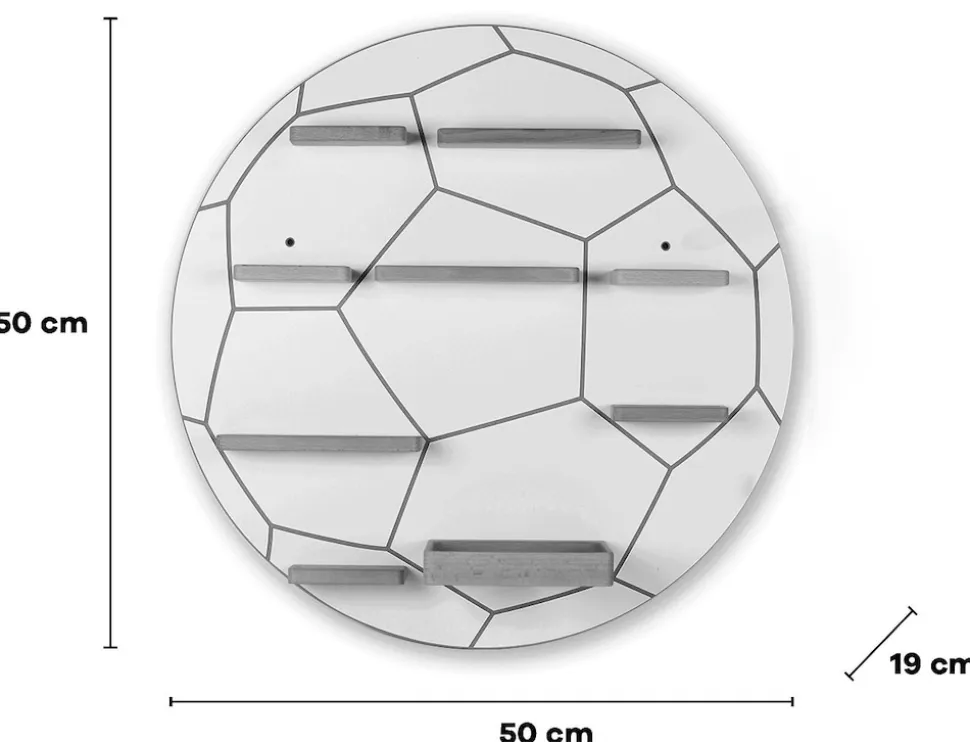 BOARTI Kinderregal Fußball | hängend für Toniebox und Tonie Figuren | platzsparendes Regal | H. 50 x B. 50 x T. 19 cm | Wandregal Musikbox und Figuren Aufbewahrung Magneteinsätzen | Aufbewahrungsregal Holz