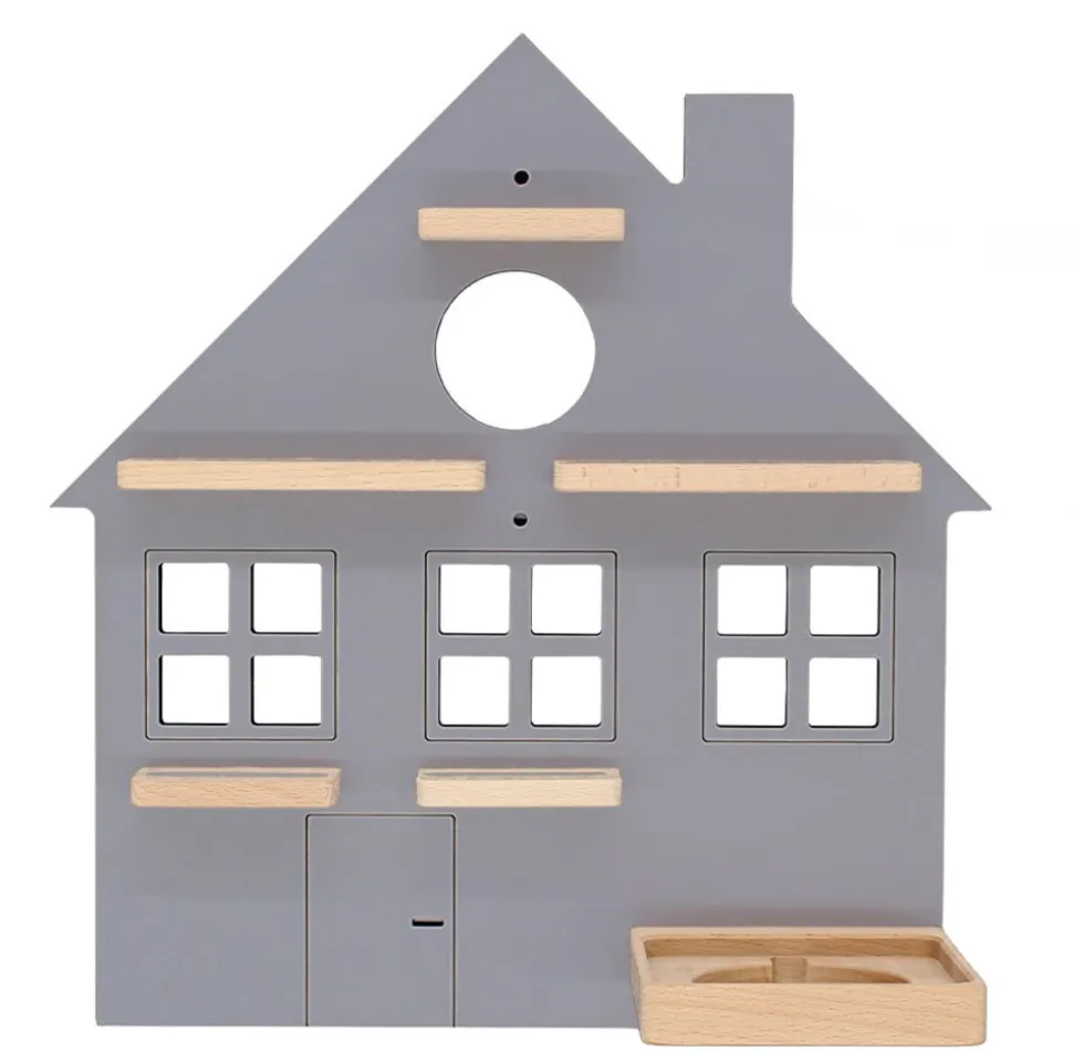 BOARTI Kinderregal Haus | hängend für Toniebox und Tonie Figuren | platzsparendes Regal | H. 44 x B. 42 x T. 19 cm | Wandregal für Musikbox und Figuren Aufbewahrung Magneteinsätzen | Aufbewahrungsregal Holz