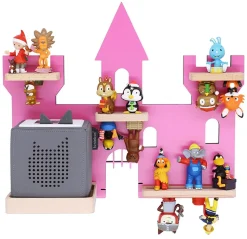 BOARTI Kinderregal Haus Schloss | hängend für Toniebox und Tonie Figuren | platzsparendes Regal | H. 34 x B. 42 x T. 19 | Wandregal Musikbox und Figuren Aufbewahrung Magneteinsätzen | Aufbewahrungsregal Holz