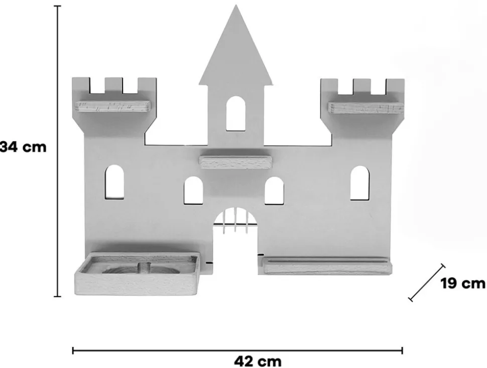 BOARTI Kinderregal Haus Schloss | hängend für Toniebox und Tonie Figuren | platzsparendes Regal | H. 34 x B. 42 x T. 19 | Wandregal Musikbox und Figuren Aufbewahrung Magneteinsätzen | Aufbewahrungsregal Holz