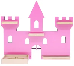 BOARTI Kinderregal Haus Schloss | hängend für Toniebox und Tonie Figuren | platzsparendes Regal | H. 34 x B. 42 x T. 19 | Wandregal Musikbox und Figuren Aufbewahrung Magneteinsätzen | Aufbewahrungsregal Holz