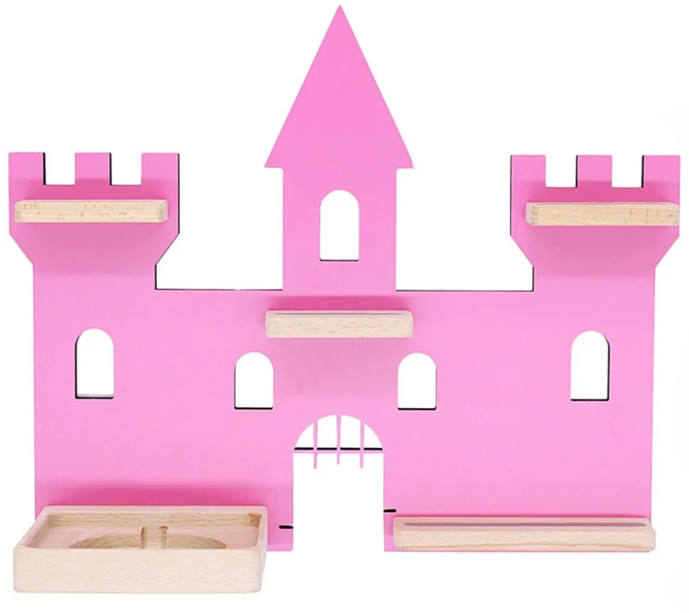 BOARTI Kinderregal Haus Schloss | hängend für Toniebox und Tonie Figuren | platzsparendes Regal | H. 34 x B. 42 x T. 19 | Wandregal Musikbox und Figuren Aufbewahrung Magneteinsätzen | Aufbewahrungsregal Holz