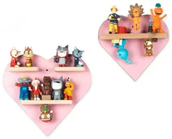 BOARTI Kinderregal Herz | hängend für Tonie Figuren | platzsparendes Regal | Maße: H. 27 x B. 44 x T. 5 cm | Wandregal für Figuren Aufbewahrung mit Magneteinsätzen | Aufbewahrungsregal Holz