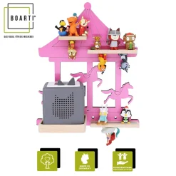 BOARTI Kinderregal Karussell | hängend für Toniebox und Tonie Figuren | platzsparendes Regal | H. 41 x B. 35 x T. 19 cm | Wandregal Musikbox und Figuren Aufbewahrung Magneteinsätzen | Aufbewahrungsregal Holz
