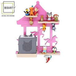 BOARTI Kinderregal Karussell | hängend für Toniebox und Tonie Figuren | platzsparendes Regal | H. 41 x B. 35 x T. 19 cm | Wandregal Musikbox und Figuren Aufbewahrung Magneteinsätzen | Aufbewahrungsregal Holz